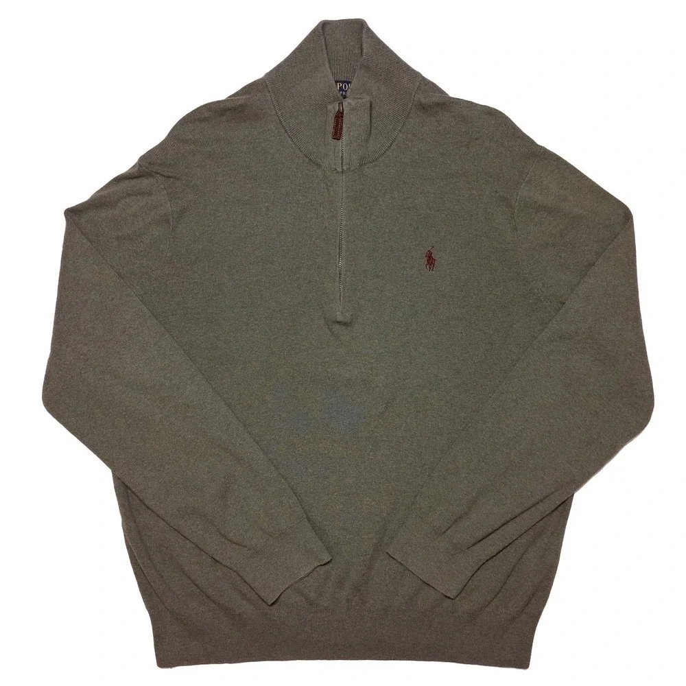 POLO RALPH LAUREN 1/2 Zip Pullover Sweater Pima Cotton Olive Green Men's‎ XL